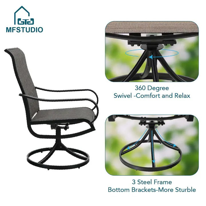 8 Pieces Patio Dining Set with Umbrella,Outdoor Furniture Set with 6 Sling Dining Swivel Chairs - Image 5