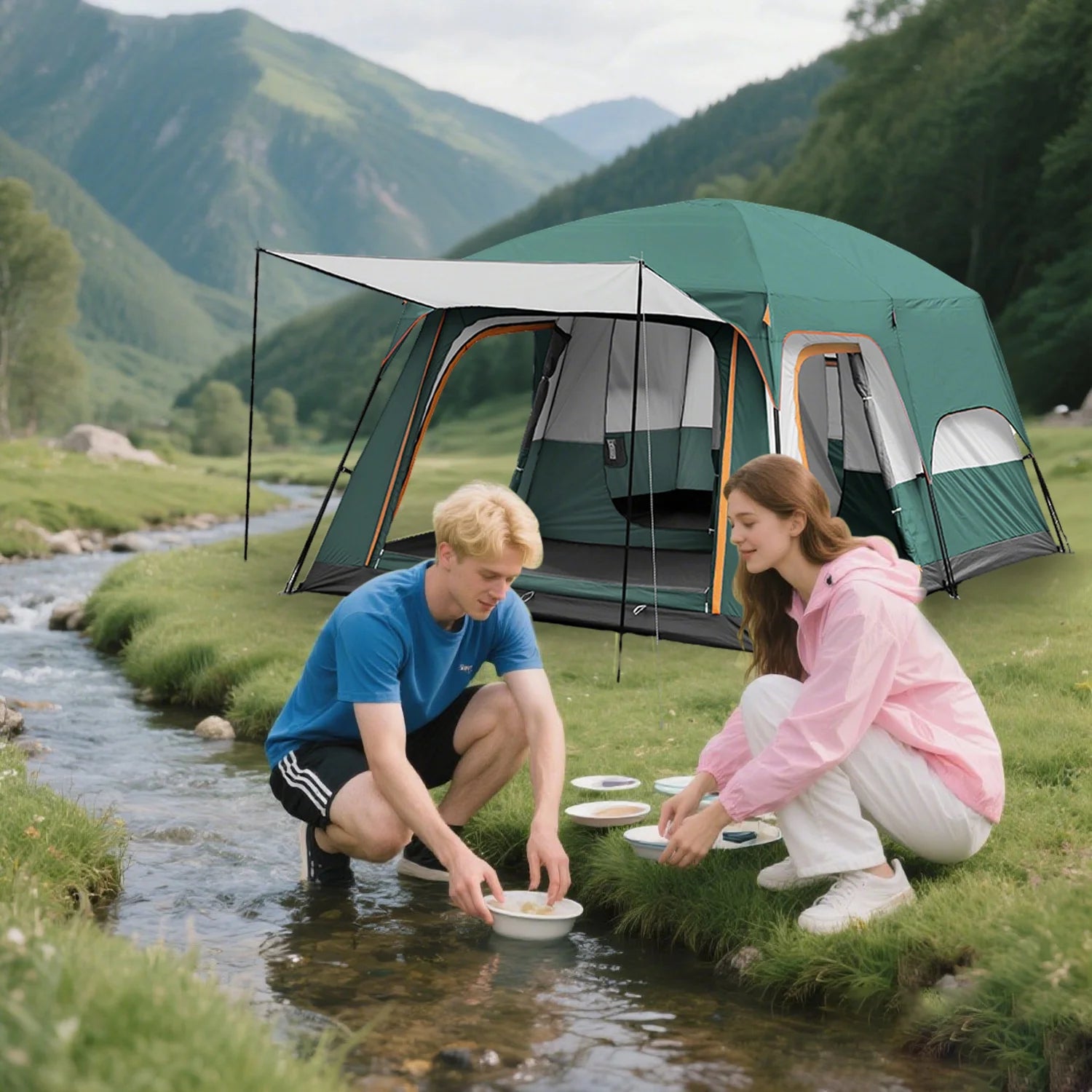 KFeng 12 Person Tents for Camping - 2Rooms 3Doors&3Windows Mesh,Suitable for Outdoor/Picnic,Brown - Image 20