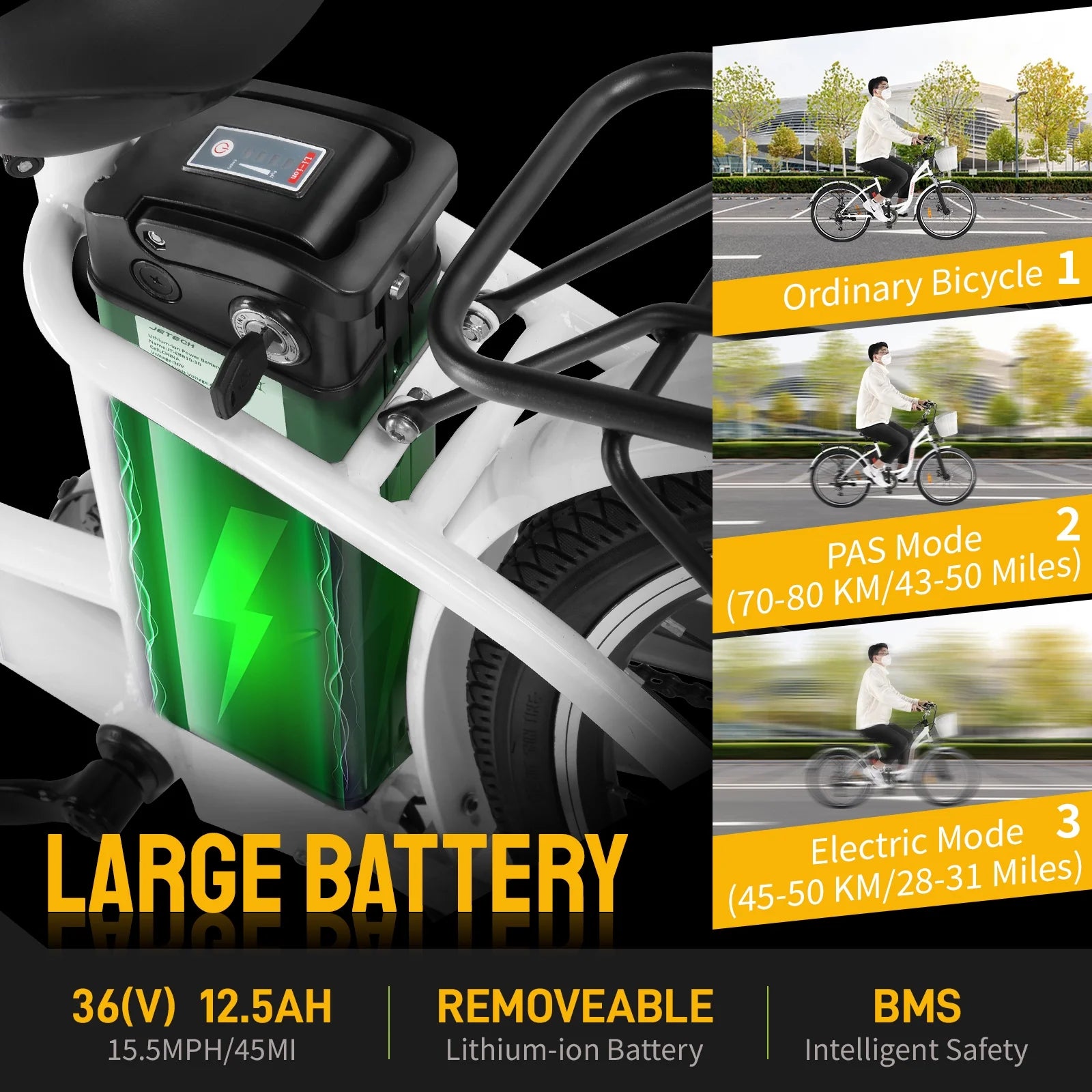 PEXMOR Electric Bike for Adults 350W (Peak 500W) City Commuter Ebike 36V 12.5AH Removable Battery 26" Cruiser Electric Bicycle Shimano 6-Speed | Dual Shock Absorber | Basket - Image 3