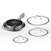 HexClad 6 Piece Hybrid Stainless Steel Cookware Pan Set 8 inch 10 inch 12 inch with Glass Lids Size: One size Black - Image 12