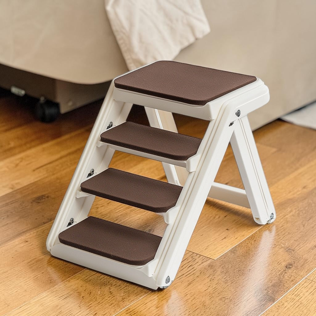 Varyx Foldable Pet Stairs for High Beds - Lightweight Portable Dog Stairs with Safety Side Rails - Non-Slip Felt Treads - Supports up to 120 lbs - Cream - Image 2