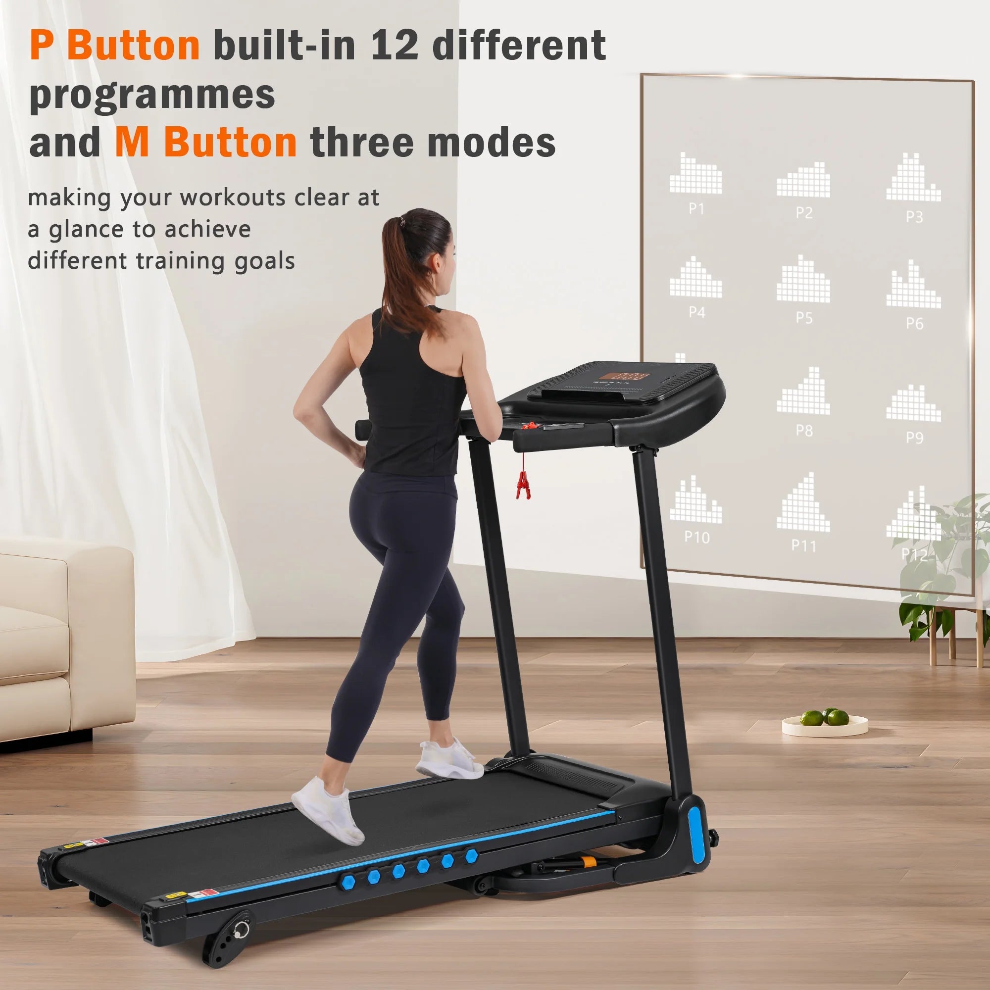 VLDTDRDI 500LBS 3.5HP Folding Treadmill with USB Charge Station,10Mph Electric Treadmil with Incline,Bluetooth Speaker,Device Holder and Pulse Sensor,Running Walking Exercise Machine - Image 8