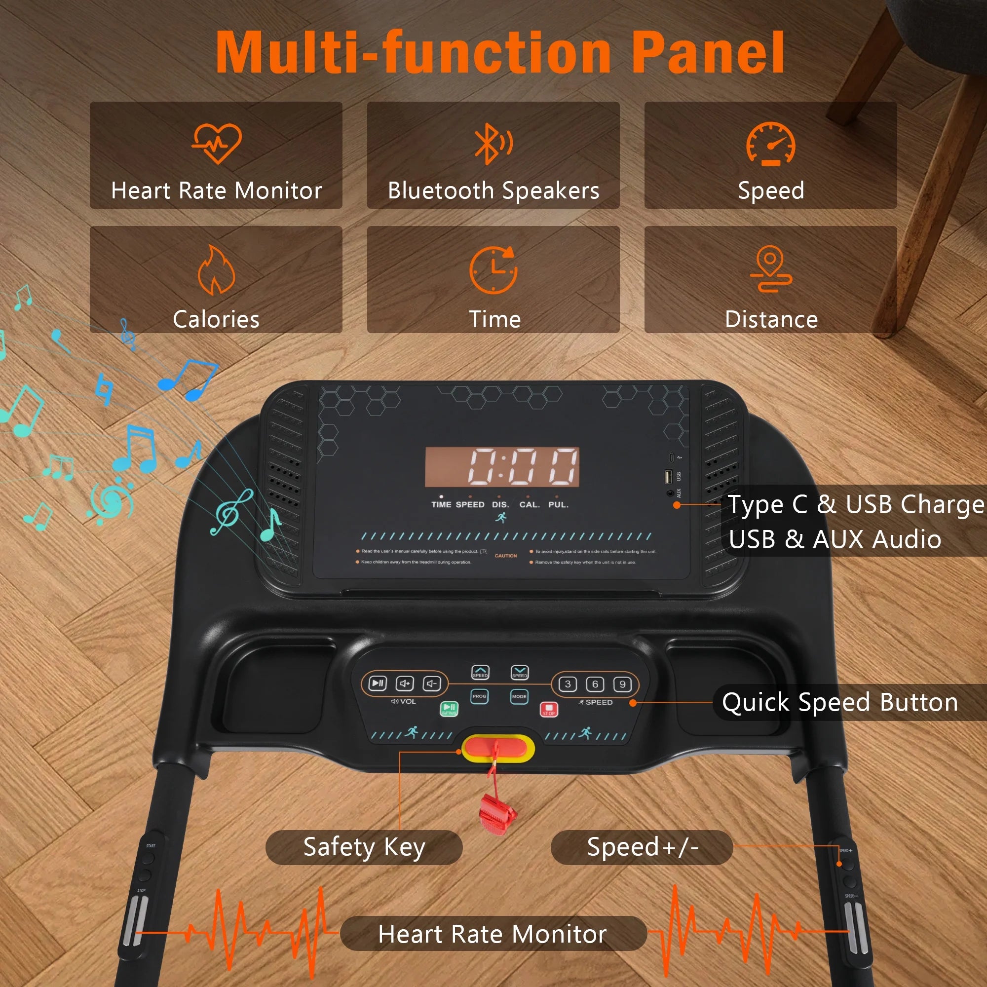 VLDTDRDI 500LBS 3.5HP Folding Treadmill with USB Charge Station,10Mph Electric Treadmil with Incline,Bluetooth Speaker,Device Holder and Pulse Sensor,Running Walking Exercise Machine - Image 2
