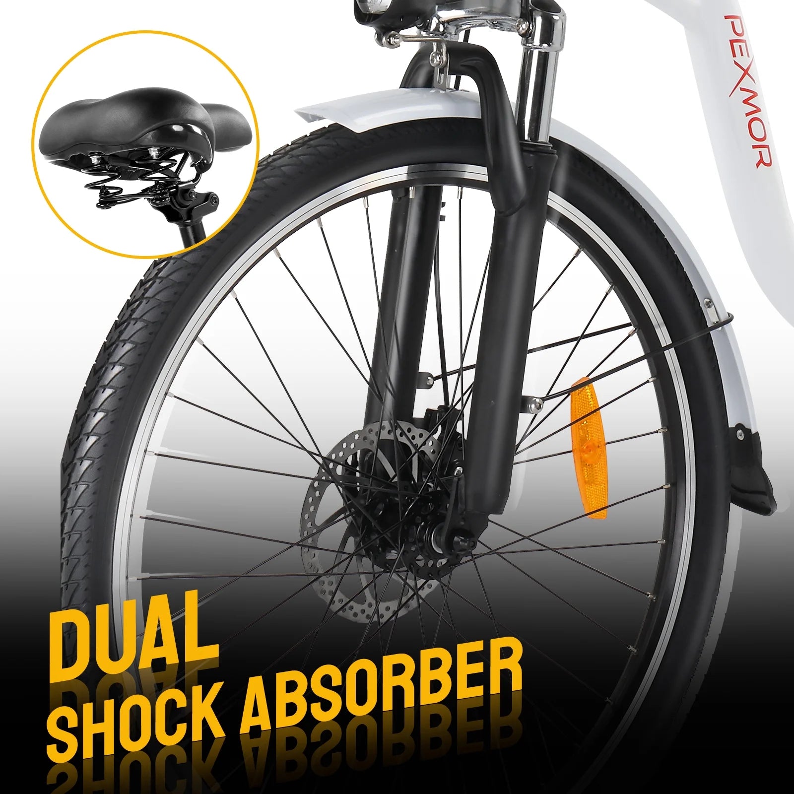 PEXMOR Electric Bike for Adults 350W (Peak 500W) City Commuter Ebike 36V 12.5AH Removable Battery 26" Cruiser Electric Bicycle Shimano 6-Speed | Dual Shock Absorber | Basket - Image 6