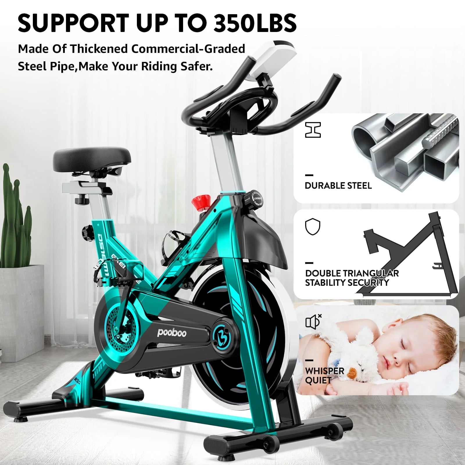 Pooboo Indoor Cycling Bike Magnetic Stationary Exercise Bikes Home Cardio Workout Bicycle Machine 350lb Flywheel Weight 40lbs - Image 6