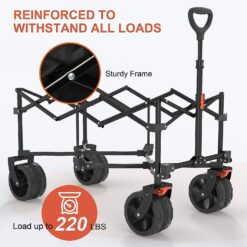 Alternative view of Navatiee Collapsible Folding Wagon Beach Wagon Cart Heavy Duty Foldable with Big Wheels Utility Grocery Wagon with Side Pocket and Brakes for Camping Garden Sports T1