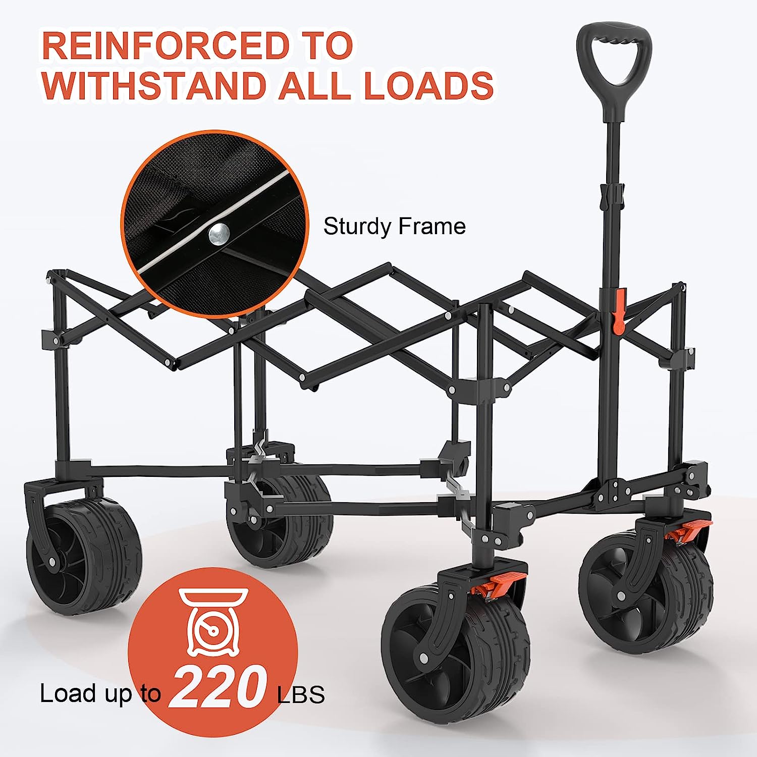 Navatiee Collapsible Folding Wagon Beach Wagon Cart Heavy Duty Foldable with Big Wheels Utility Grocery Wagon with Side Pocket and Brakes for Camping Garden Sports T1 - Image 2