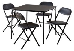 Cosco 5-Piece Folding Card Table Set, Black - Vinyl Seats, Easy Storage, Durable