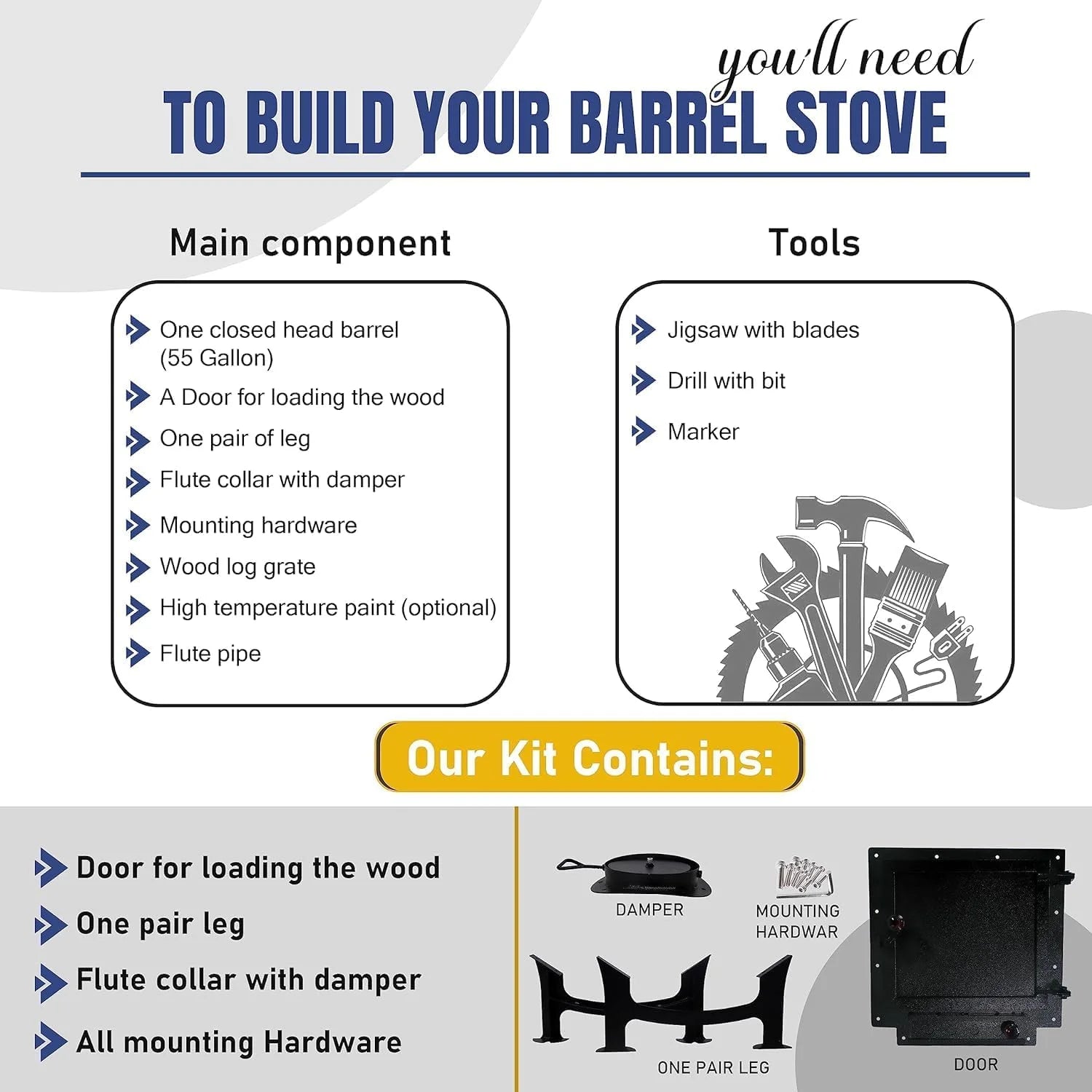 Barrel Stoves Kit C Perfect For 30-55 Gallon Drum Wood Stove Kit - Wood Burning Stove Kit Barrel Stove Door - Fire Wood Camp Stove Kit Wood Stove Kit for Emergency Heating & Cooking - Image 4