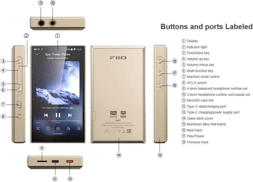 FiiO M21 Android 13 Hi-Res Music Player, Snapdragon 680, Blue-Black - Image 3