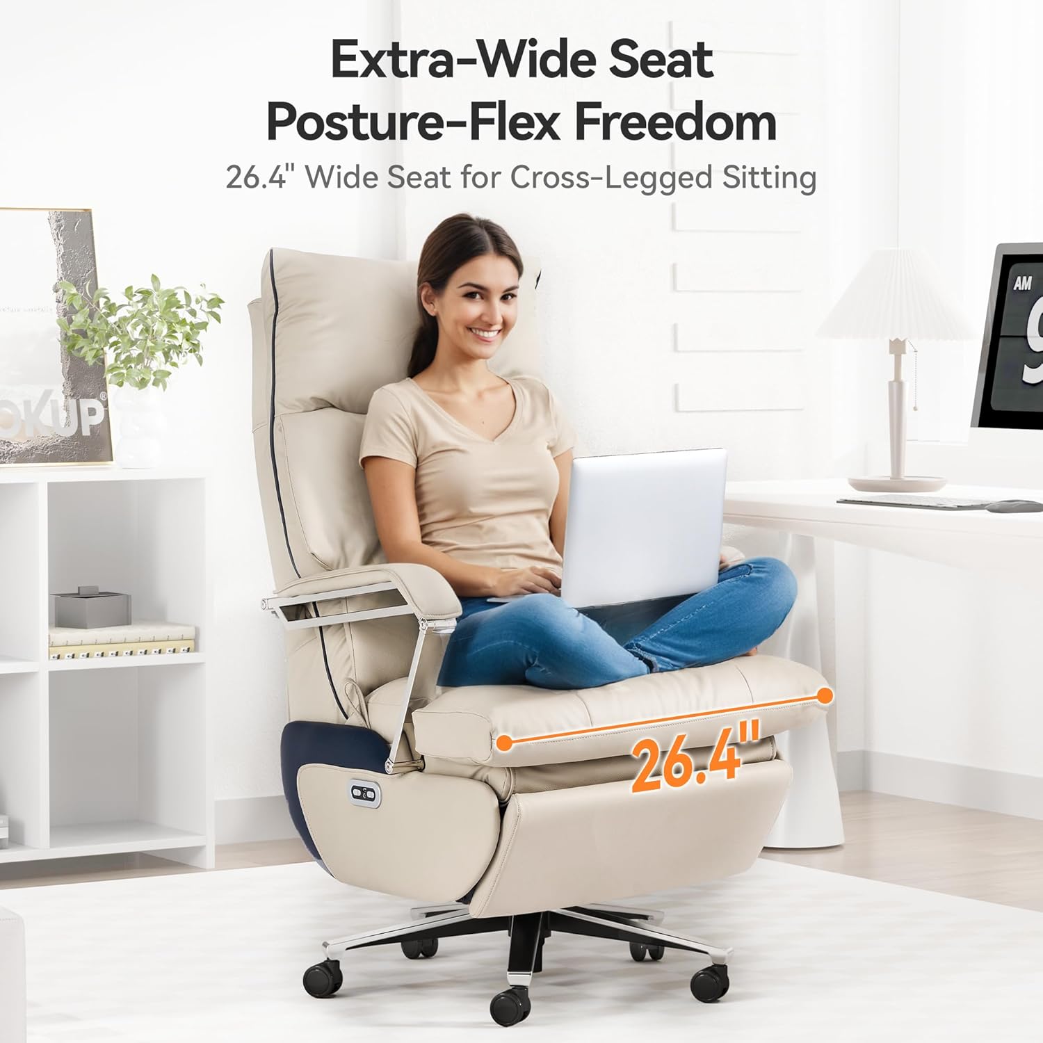 M80 Dual Motor Executive Office Chair with Footrest, Big & Tall, 420lbs, Beige - Image 3