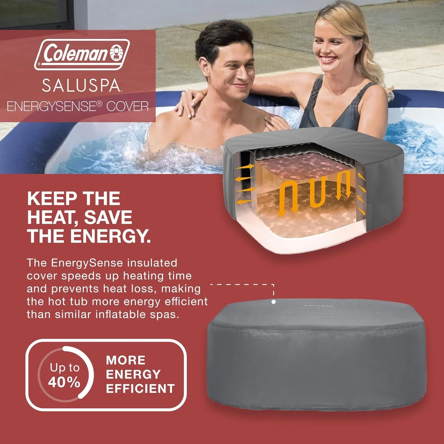 4 to 6 Person Inflatable Hot Tub Square Portable Outdoor Spa with 114 Soothing AirJets and Insulated Cover, Gray-Coleman - Image 14