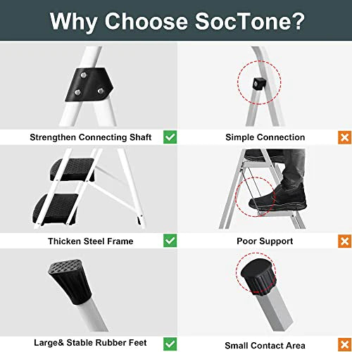 SocTone 3 Step Ladder, Folding Step Stool for Adults with Handle, Lightweight - Image 4