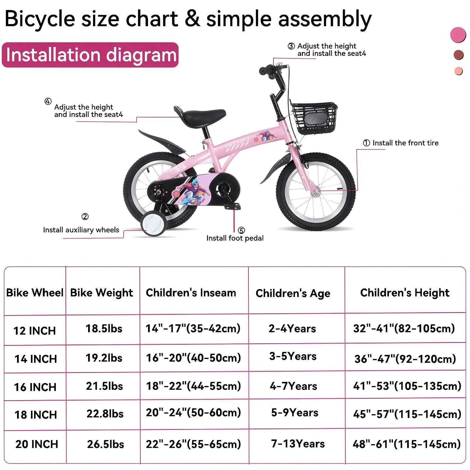 Baprem 18" Girls Bike for 5-9 Years Old Kids, Cute Kids Bike with Training Wheels, Steel Frame Sporty Children Bicycle, Pink - Image 16