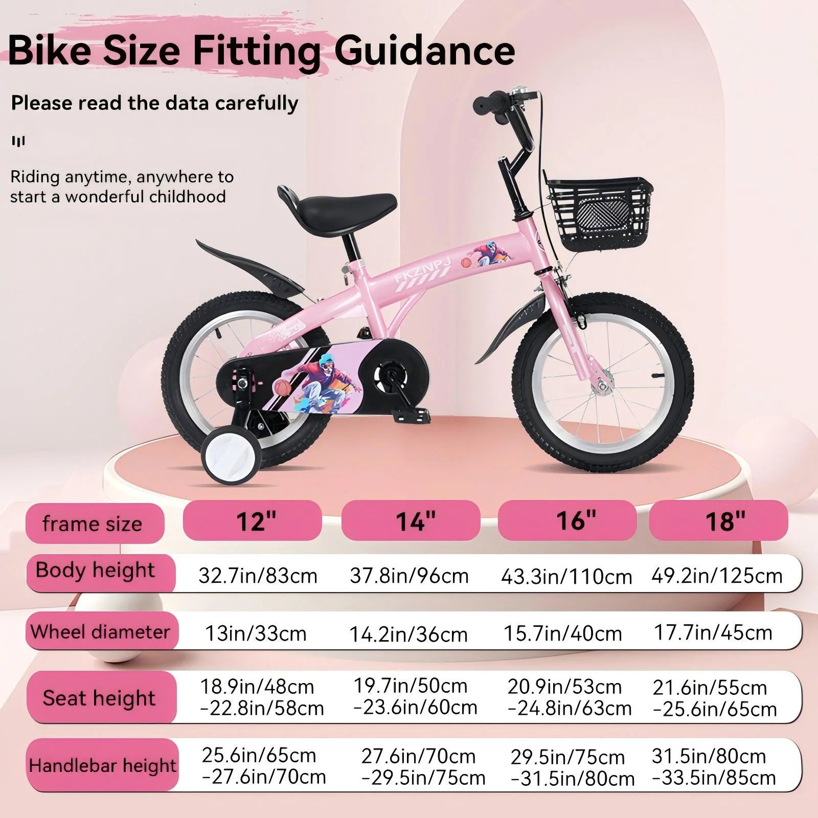Baprem 18" Girls Bike for 5-9 Years Old Kids, Cute Kids Bike with Training Wheels, Steel Frame Sporty Children Bicycle, Pink - Image 11