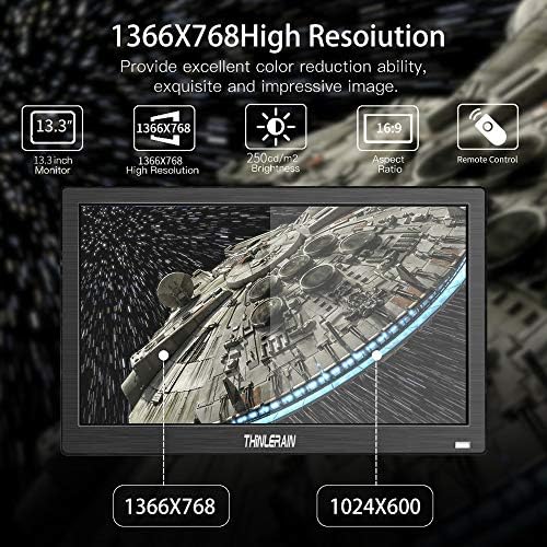 13.3 inch Small PC Monitor 1366x768 Mini LED Monitor with HDMI VGA AV BNC USB Intput, for Fire Stick Computer Xbox Ras pi, Built-in Speaker - Image 3