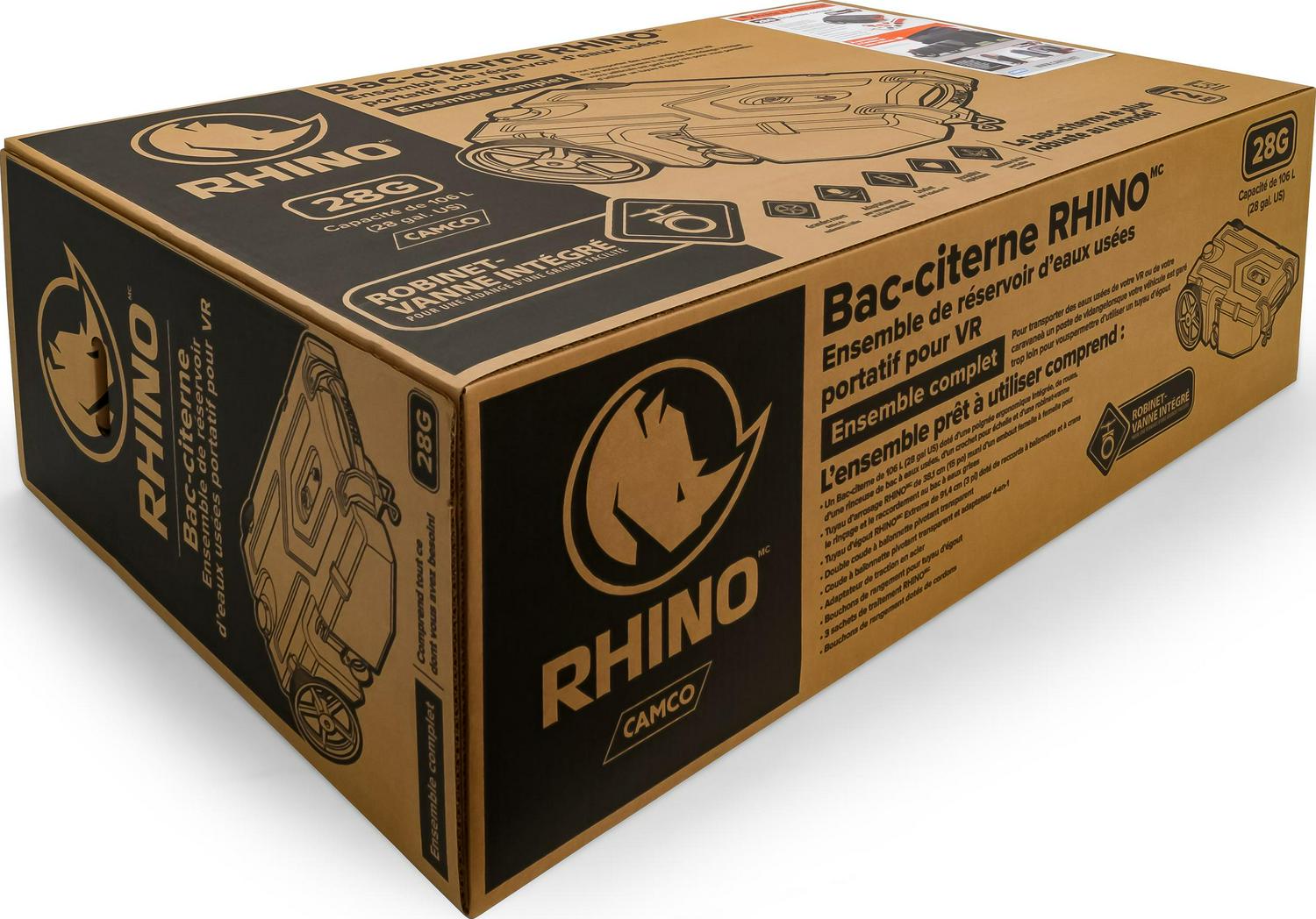 Camco Rhino Heavy Duty 28 Gallon Portable RV Waste Holding Tank with Hose and Accessories Durable Leak Free and Odorless RV Tote Tank (39004) - Image 4