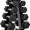 CAP Barbell 150 LB Coated Hex Dumbbell Weight Set with Vertical Rack, Black