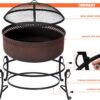 SUNCREAT 42” Patio Fire Pit Wood Burning with Mesh Spark Screen, Bonfire Outdoor firepit with Fireplace Poker, Black - Image 12
