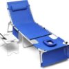 3-in-1 Outdoor Sun Tanning Lounge Chair with Face Hole 5-Position Recliner, Folding Side Table & Removable Pillow, 330lbs Capacity, Blue - Image 8