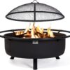 SUNCREAT 42” Patio Fire Pit Wood Burning with Mesh Spark Screen, Bonfire Outdoor firepit with Fireplace Poker, Black - Image 2