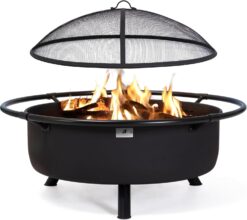 Alternative view of SUNCREAT 42” Patio Fire Pit Wood Burning with Mesh Spark Screen, Bonfire Outdoor firepit with Fireplace Poker, Black