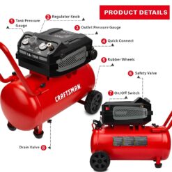 Alternative view of CRAFTSMAN HARD Air Compressor, 10 Gallon 1.8 HP 175 PSI, 4.0CFM@90PSI, Oil Free and Maintenance Free, Portable with Large Wheels, CMXECXA0201041