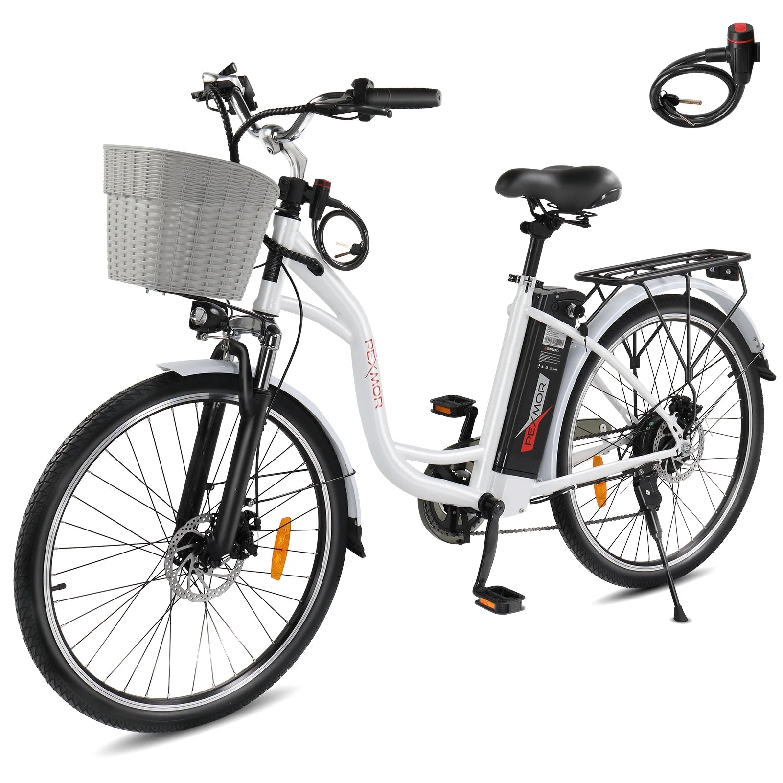 PEXMOR Electric Bike for Adults 350W (Peak 500W) City Commuter Ebike 36V 12.5AH Removable Battery 26" Cruiser Electric Bicycle Shimano 6-Speed | Dual Shock Absorber | Basket