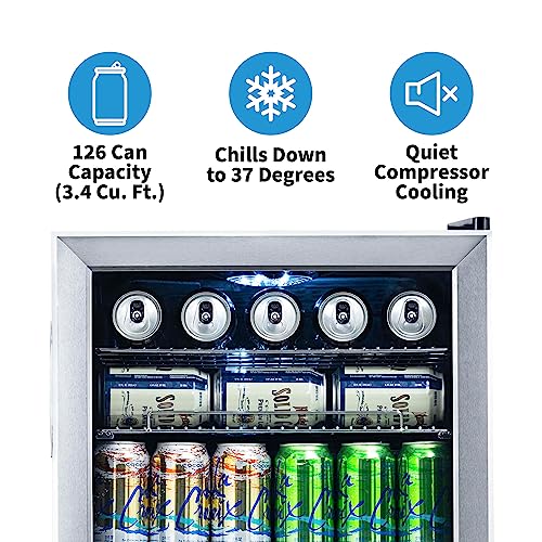 NewAir Beverage Refrigerator Cooler | 126 Cans Free Standing with Right Hinge Glass Door - Image 10