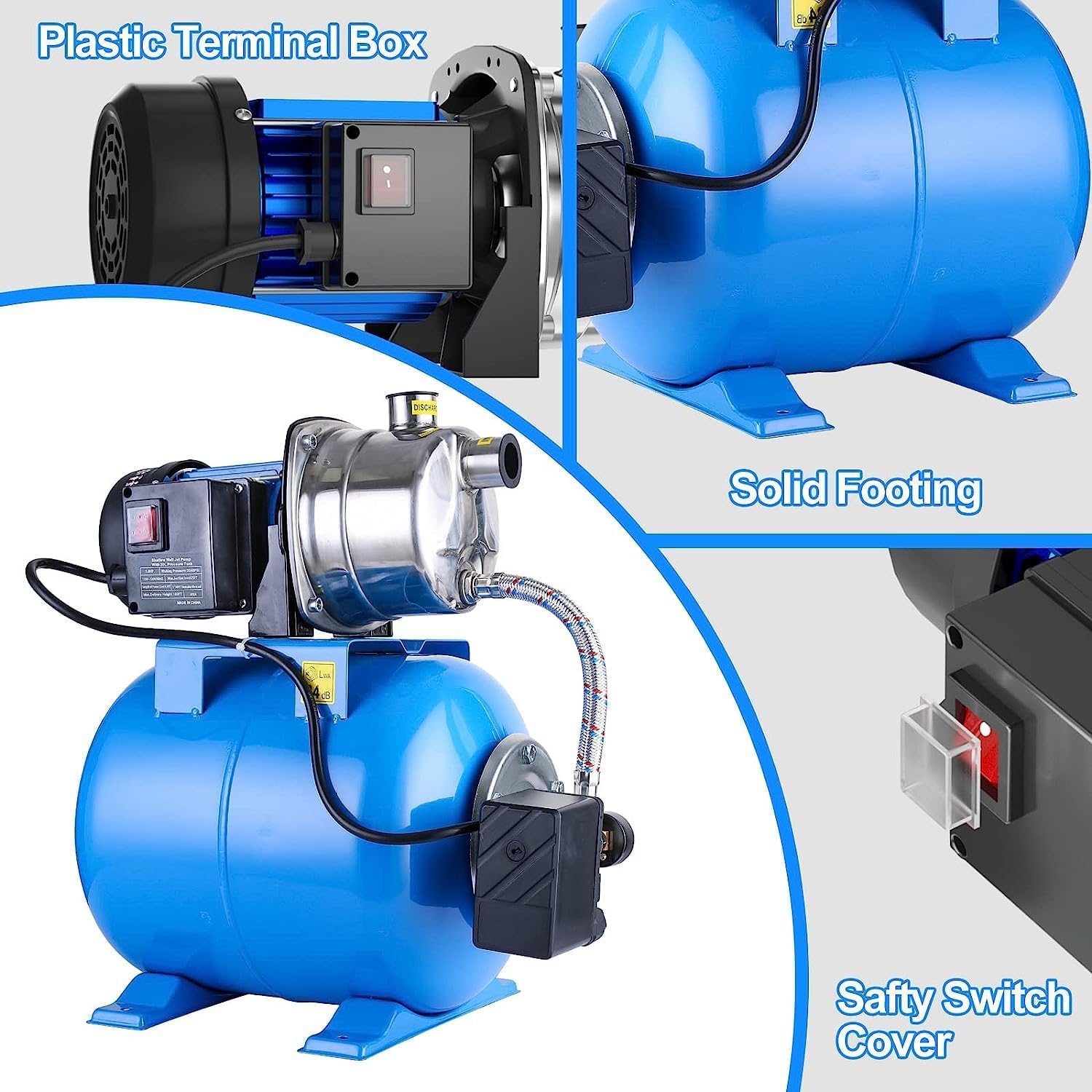1.6HP Shallow Well Pump with Pressure Tank 1268 GPH Stainless Steel Jet Pump Transfer Drainage Booster Pump Garden Sprinkler System Water Pump for Home Garden Lawn Irrigation - Image 4
