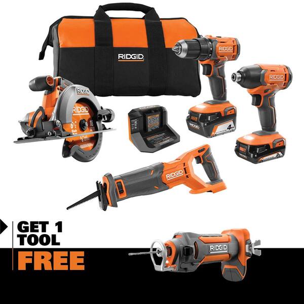 18V Cordless 4-Tool Combo Kit with 4.0 Ah Battery, 2.0 Ah Battery, Charger, Bag and 18V Drywall Cut-Out Tool