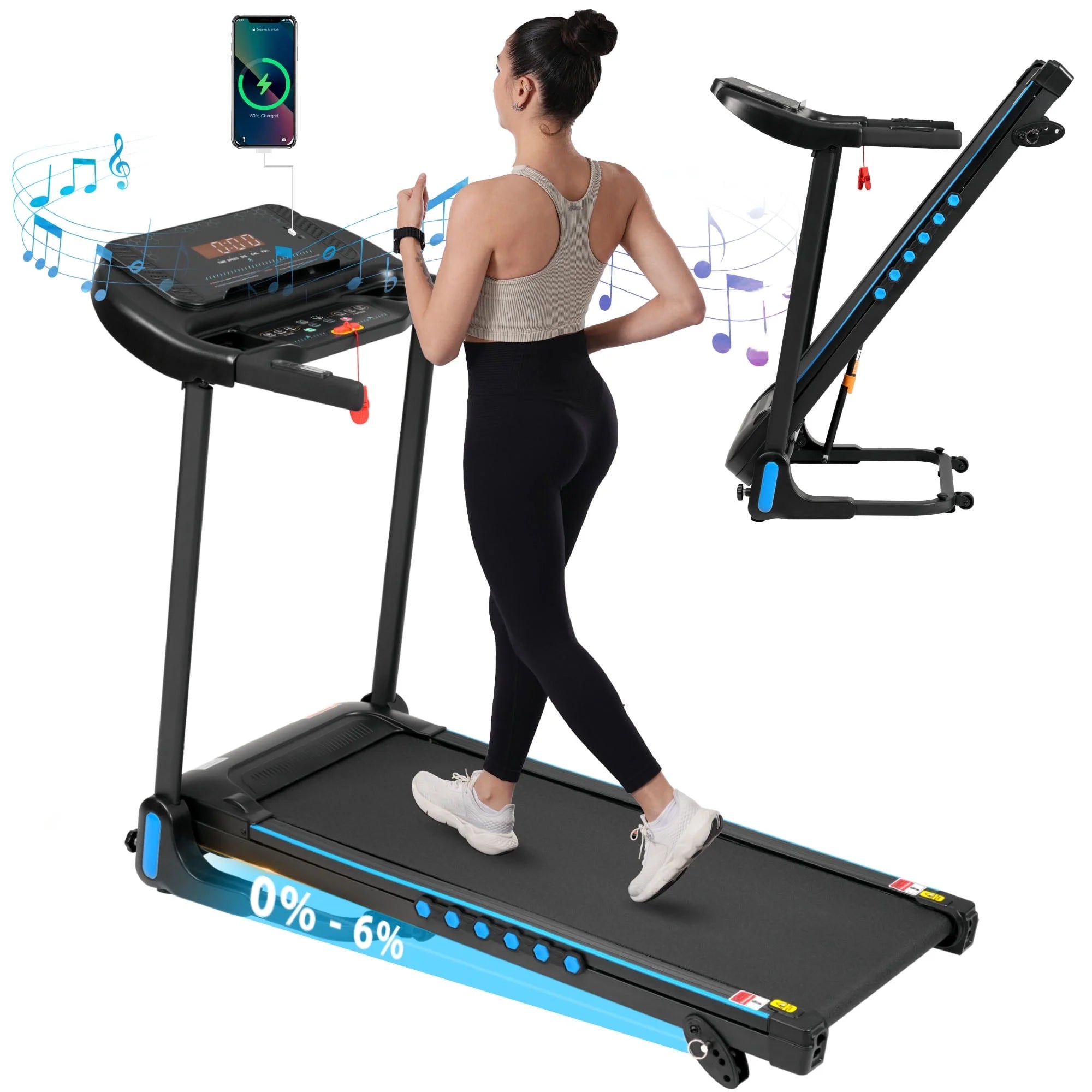 VLDTDRDI 500LBS 3.5HP Folding Treadmill with USB Charge Station,10Mph Electric Treadmil with Incline,Bluetooth Speaker,Device Holder and Pulse Sensor,Running Walking Exercise Machine - Image 9