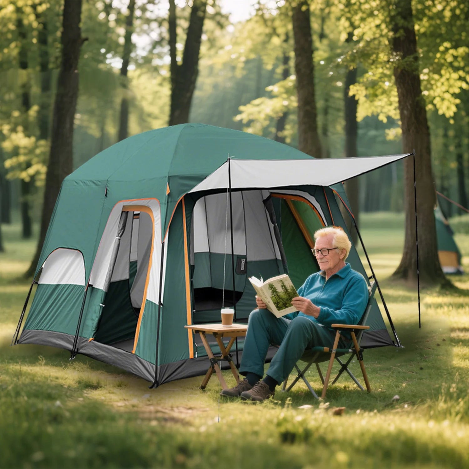 KFeng 12 Person Tents for Camping - 2Rooms 3Doors&3Windows Mesh,Suitable for Outdoor/Picnic,Brown - Image 17