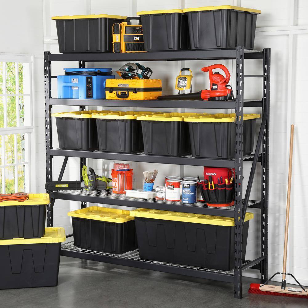 HDX 27-Gallon Black Stackable Waterproof Storage Tote with Yellow Lid, 5-Pack - Image 5