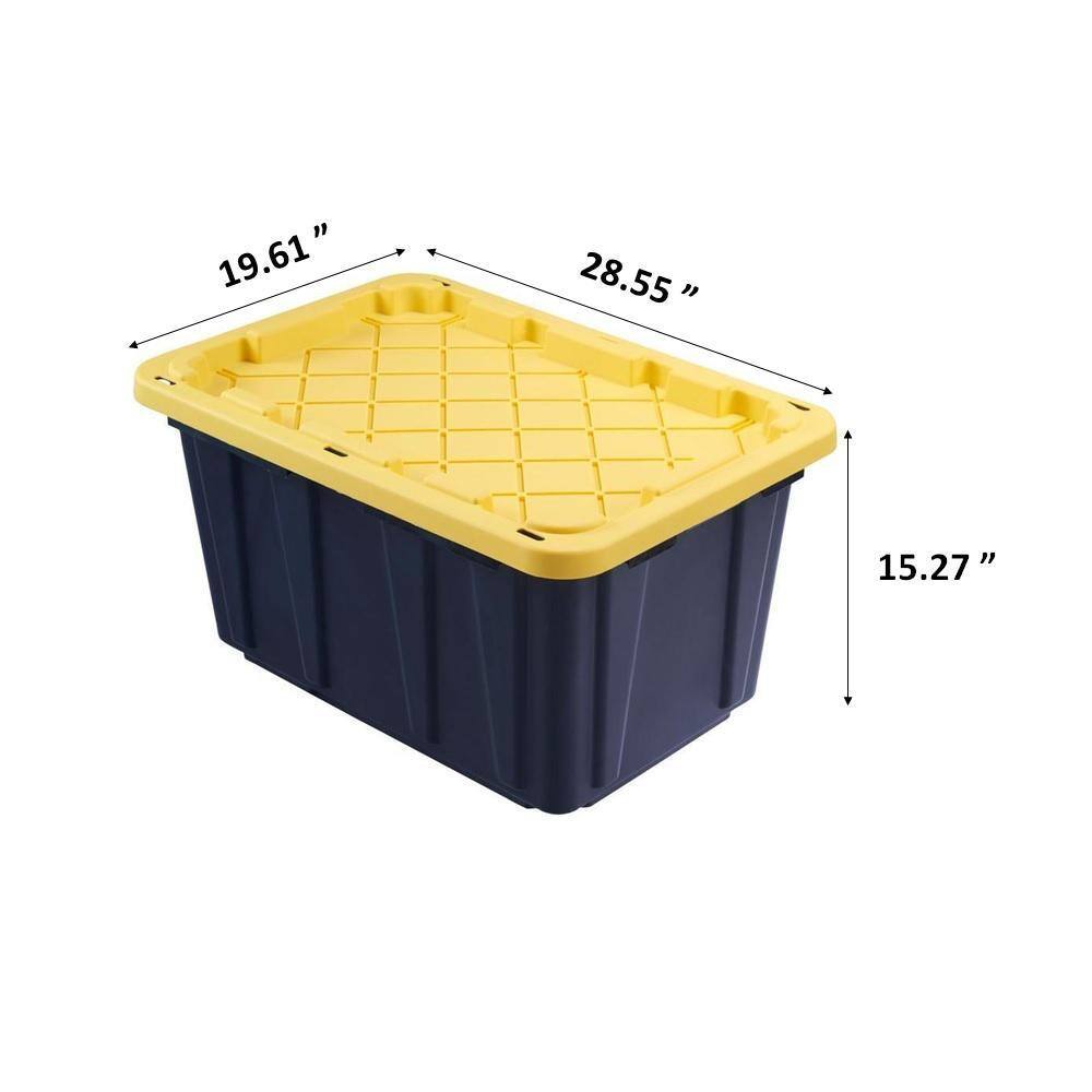 HDX 27-Gallon Black Stackable Waterproof Storage Tote with Yellow Lid, 5-Pack - Image 3