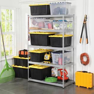 HDX 27-Gallon Black Stackable Waterproof Storage Tote with Yellow Lid, 5-Pack - Image 12