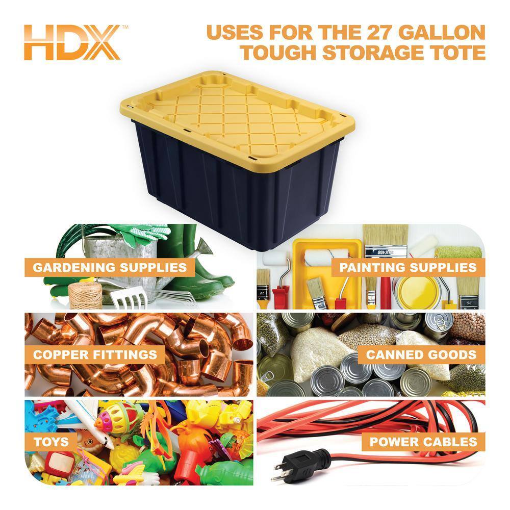 HDX 27-Gallon Black Stackable Waterproof Storage Tote with Yellow Lid, 5-Pack - Image 11