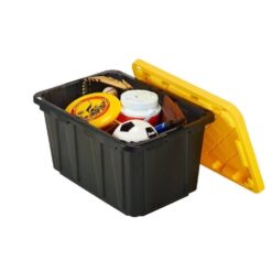 Alternative view of HDX 27-Gallon Black Stackable Waterproof Storage Tote with Yellow Lid, 5-Pack