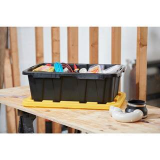 HDX 27-Gallon Black Stackable Waterproof Storage Tote with Yellow Lid, 5-Pack - Image 14