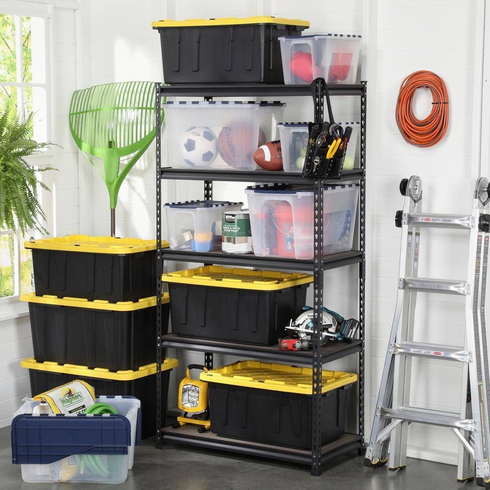 HDX 27-Gallon Black Stackable Waterproof Storage Tote with Yellow Lid, 5-Pack - Image 9