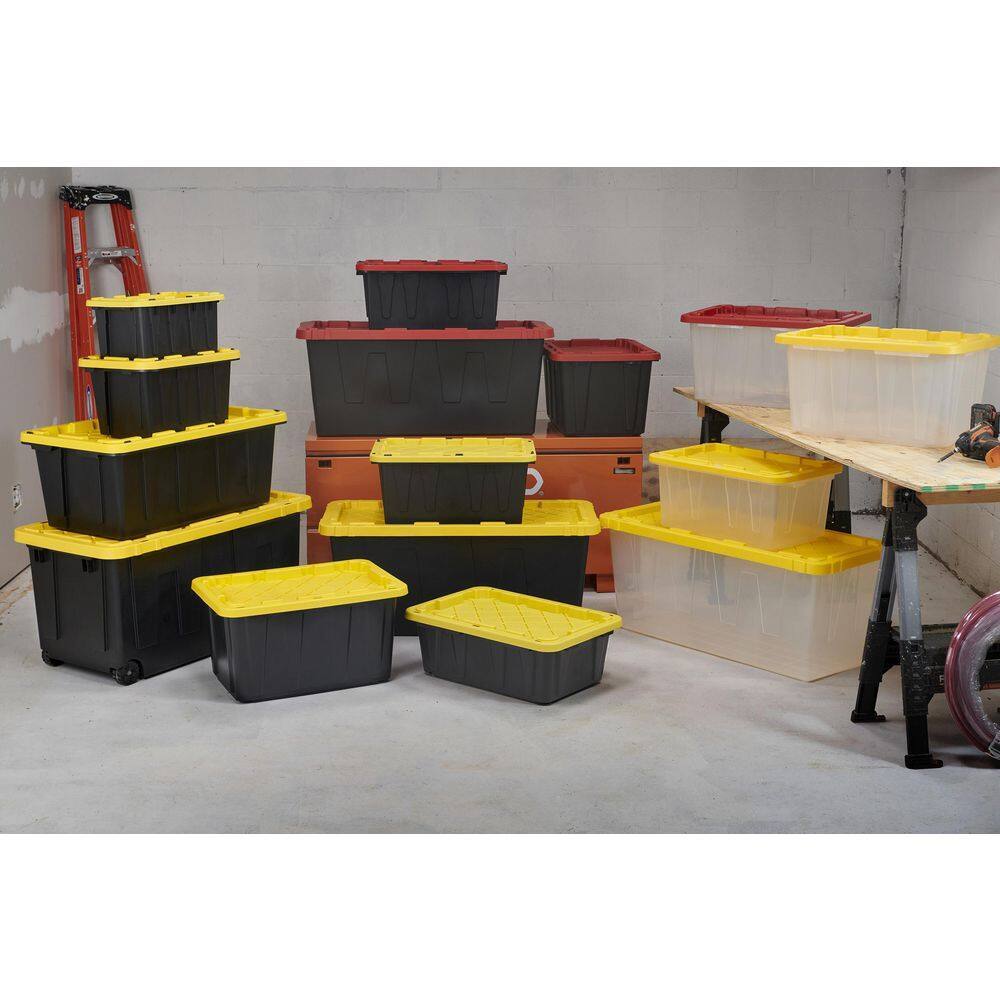 HDX 27-Gallon Black Stackable Waterproof Storage Tote with Yellow Lid, 5-Pack - Image 13