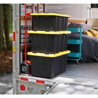 HDX 27-Gallon Black Stackable Waterproof Storage Tote with Yellow Lid, 5-Pack - Image 15