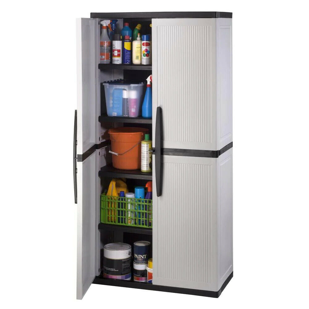 HDX Gray Plastic Freestanding Garage Cabinet with Adjustable Shelves & Lockable Doors, 35"W x 71"H x 18"D - Image 2