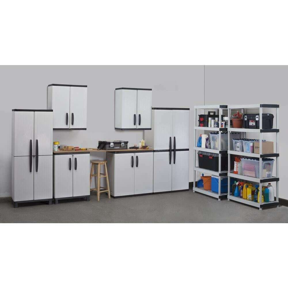 HDX Gray Plastic Freestanding Garage Cabinet with Adjustable Shelves & Lockable Doors, 35"W x 71"H x 18"D - Image 8