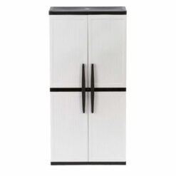 HDX Gray Plastic Freestanding Garage Cabinet with Adjustable Shelves & Lockable Doors, 35"W x 71"H x 18"D