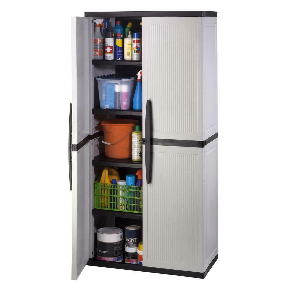 HDX Gray Plastic Freestanding Garage Cabinet with Adjustable Shelves & Lockable Doors, 35"W x 71"H x 18"D - Image 7