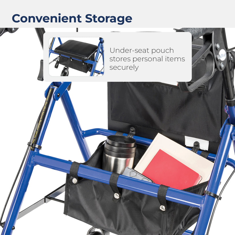 Drive Medical 4-Wheel Rollator Walker, Foldable, Padded Seat & Backrest, 6-Inch Wheels, Blue - Image 6