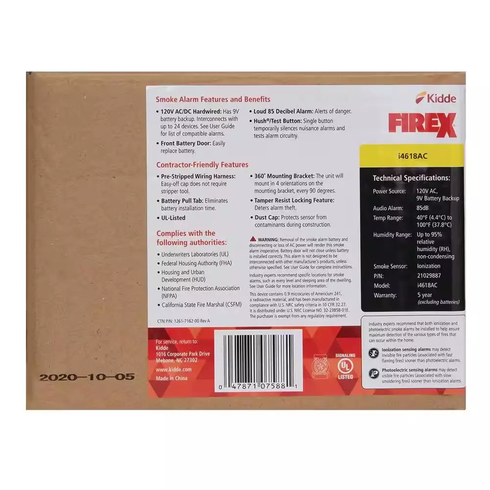 Kidde Firex i4618 4-Pack Hardwired Ionization Smoke Detectors with Battery Backup - Image 5