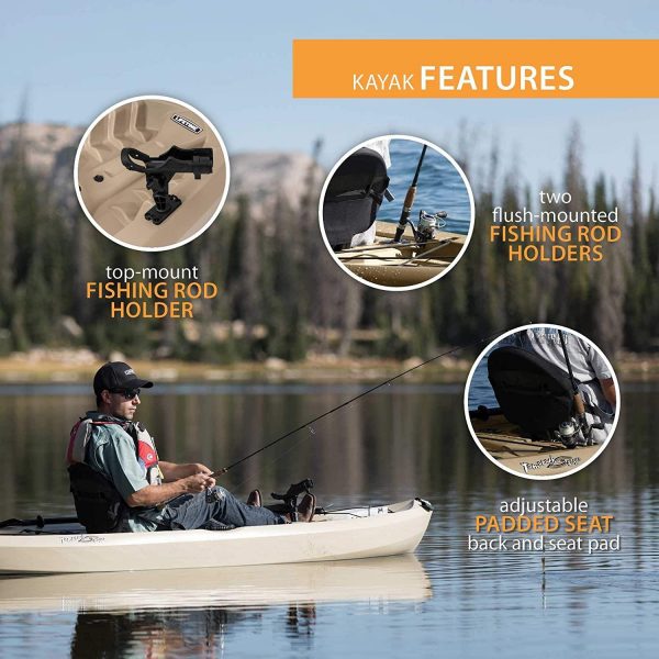Lifetime Tamarack Angler 100 Fishing Kayak 10ft 2-Pack with Paddles - UV-Protected HDPE, Adjustable Seat, Rod Holders, Tan - Image 8