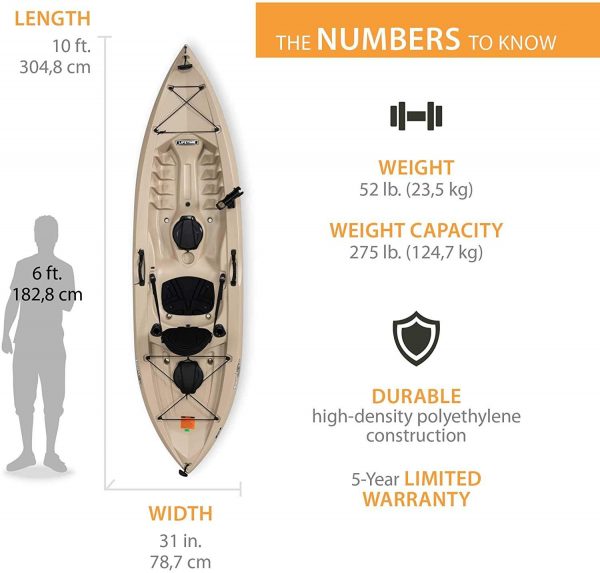 Lifetime Tamarack Angler 100 Fishing Kayak 10ft 2-Pack with Paddles - UV-Protected HDPE, Adjustable Seat, Rod Holders, Tan - Image 4